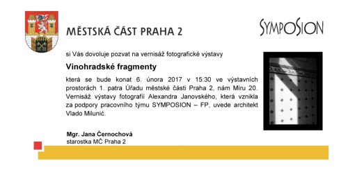 Alexandr Janovský - Vinohradské fragmenty - Úřad MČ Praha 2, nám Míru 20